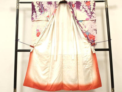平和屋着物[]七五三　女の子　７歳　祝着　四つ身　草花文　暈し染め　銀彩　逸品　DABA3987ma