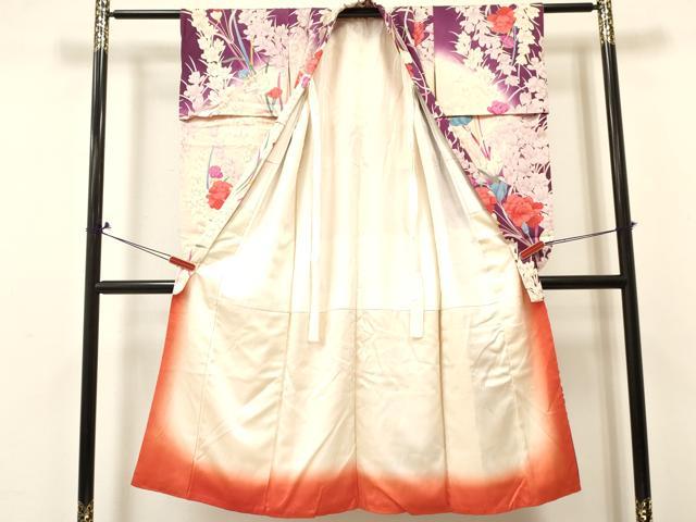 平和屋着物[]七五三　女の子　７歳　祝着　四つ身　草花文　暈し染め　銀彩　逸品　DABA3987ma