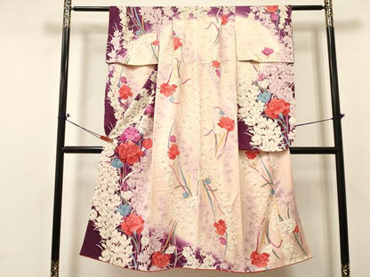 平和屋着物[]七五三　女の子　７歳　祝着　四つ身　草花文　暈し染め　銀彩　逸品　DABA3987ma