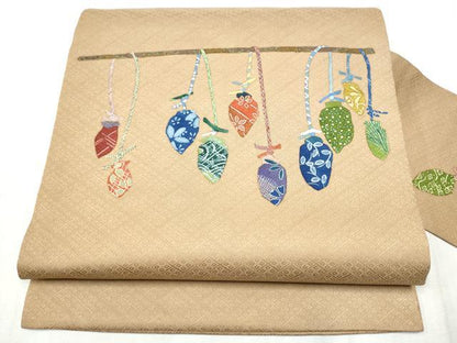 平和屋着物●九寸名古屋帯　型染め　成物　正絹　逸品　CABD5732hy