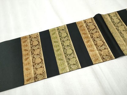 平和屋着物●九寸名古屋帯　横段花唐草文　黒地　金糸　正絹　逸品　CABD5728hy