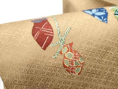 平和屋着物●九寸名古屋帯　型染め　成物　正絹　逸品　CABD5732hy