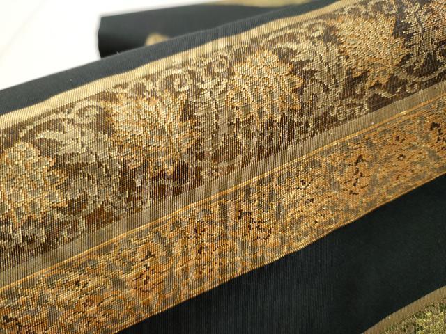 平和屋着物●九寸名古屋帯　横段花唐草文　黒地　金糸　正絹　逸品　CABD5728hy