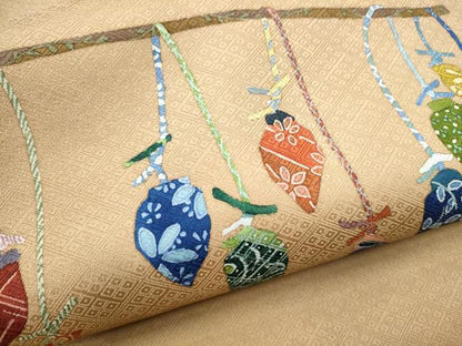 平和屋着物●九寸名古屋帯　型染め　成物　正絹　逸品　CABD5732hy