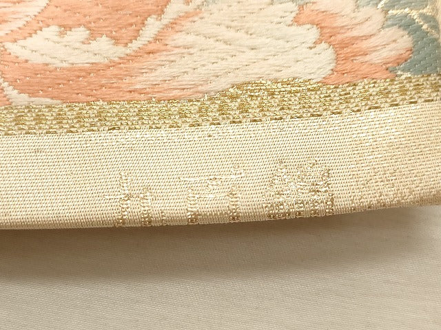 平和屋着物▼六通柄袋帯 九百錦 唐織 天井花鳥文 正絹 逸品 CABC8752dy