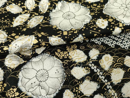 平和屋着物●訪問着 辻が花 絞り 黒地 金彩 正絹 逸品 AABG2783cs
