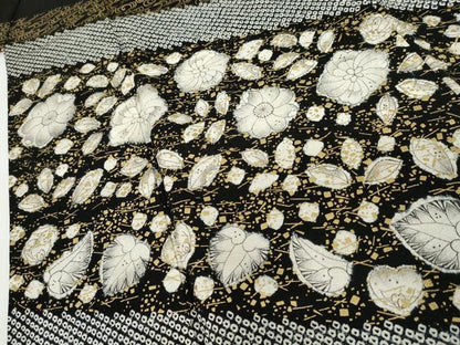 平和屋着物●訪問着 辻が花 絞り 黒地 金彩 正絹 逸品 AABG2783cs