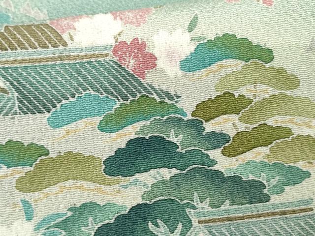 平和屋着物●訪問着 友禅 風景梅松文 暈し染め 鬼しぼ縮緬 正絹 逸品 AABG2784cs