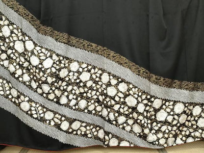 平和屋着物●訪問着 辻が花 絞り 黒地 金彩 正絹 逸品 AABG2783cs