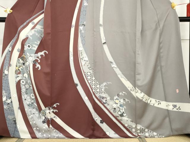 平和屋着物●京友禅作家　外池雅峰　訪問着　駒刺繍　立波吉祥花文　正絹　逸品　AABG2782cs