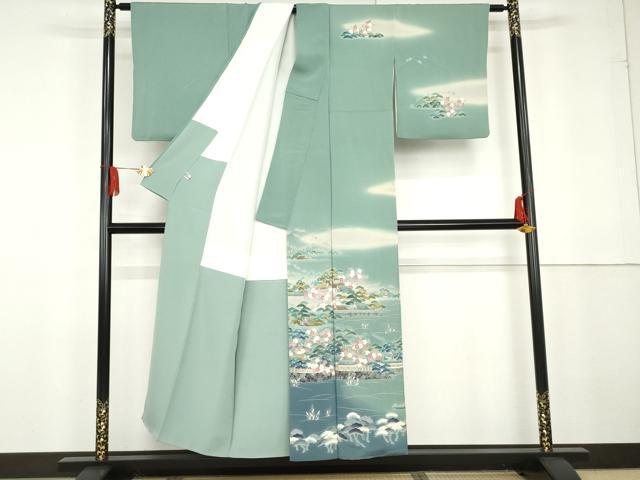 平和屋着物●訪問着 友禅 風景梅松文 暈し染め 鬼しぼ縮緬 正絹 逸品 AABG2784cs
