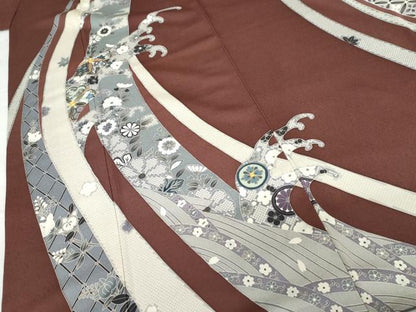 平和屋着物●京友禅作家　外池雅峰　訪問着　駒刺繍　立波吉祥花文　正絹　逸品　AABG2782cs