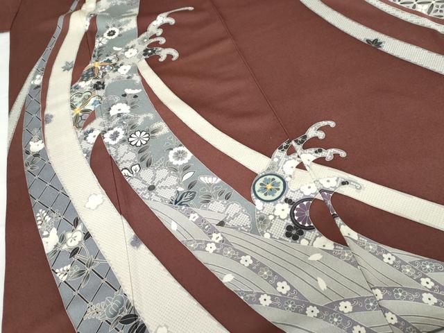 平和屋着物●京友禅作家　外池雅峰　訪問着　駒刺繍　立波吉祥花文　正絹　逸品　AABG2782cs
