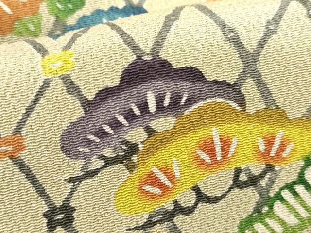 平和屋着物●江戸紅型 五味桂子 訪問着 型染め 吉祥花丸文 鬼しぼ縮緬 正絹 逸品 AABG2780cs