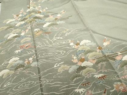 平和屋着物●訪問着 友禅 松竹梅文 金糸 金彩 正絹 逸品 AABG2787cs