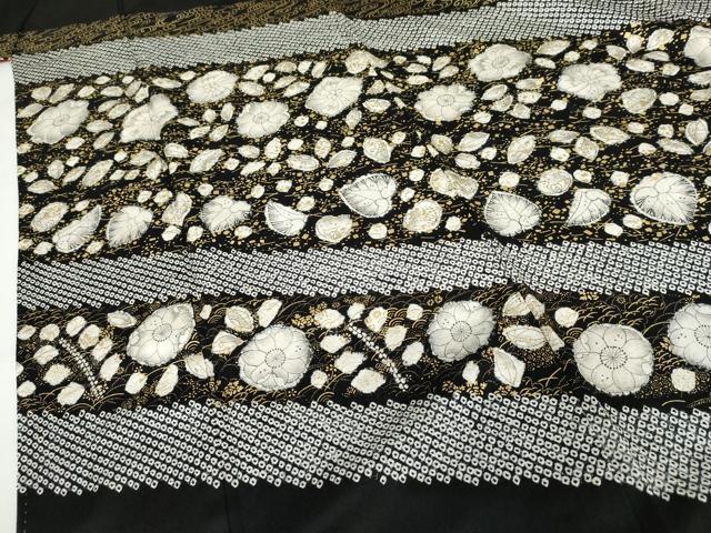 平和屋着物●訪問着 辻が花 絞り 黒地 金彩 正絹 逸品 AABG2783cs