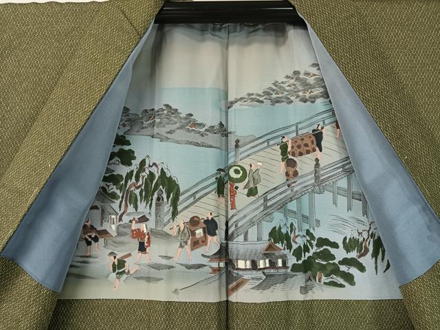 平和屋着物●男性　お召　アンサンブル　100亀甲　総詰め　正絹　逸品　CABC9962vp