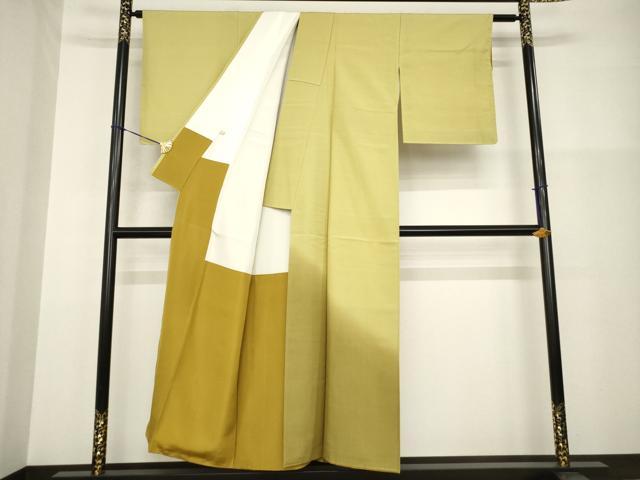 平和屋着物●本場小千谷　生紬　霞文　暈し染め　反端付き　正絹　逸品　AABG2654ck
