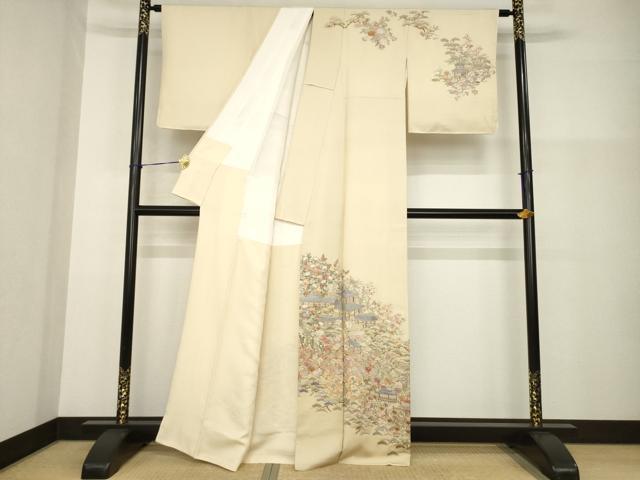平和屋着物●総刺繍　蘇州刺繍　訪問着　風景花文　正絹　逸品　AABG2656ck