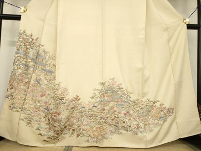 平和屋着物●総刺繍　蘇州刺繍　訪問着　風景花文　正絹　逸品　AABG2656ck
