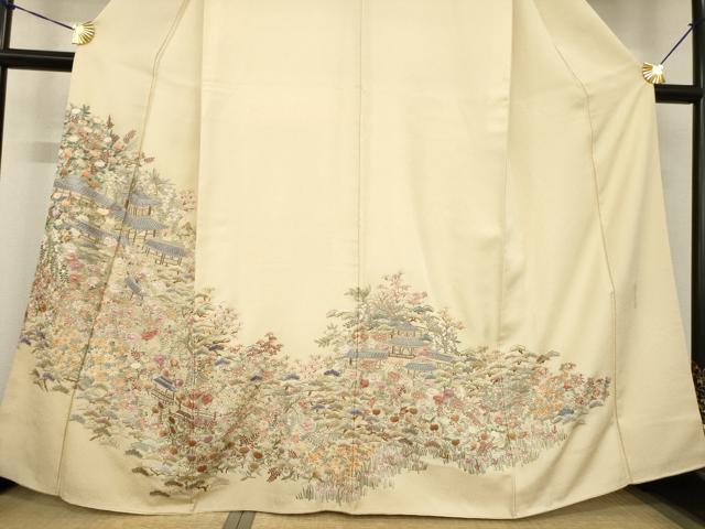 平和屋着物●総刺繍　蘇州刺繍　訪問着　風景花文　正絹　逸品　AABG2656ck