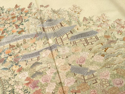平和屋着物●総刺繍　蘇州刺繍　訪問着　風景花文　正絹　逸品　AABG2656ck