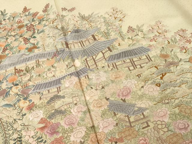 平和屋着物●総刺繍　蘇州刺繍　訪問着　風景花文　正絹　逸品　AABG2656ck