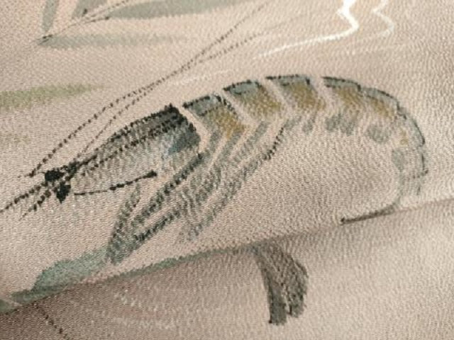 平和屋着物●九寸開き名古屋帯　手描き　海老　鬼しぼ縮緬　金彩　正絹　逸品　DABB4840ps