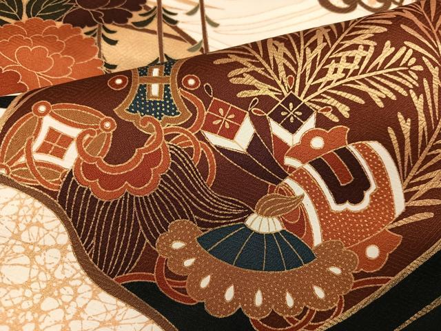 平和屋着物●豪華振袖　駒刺繍　松竹梅　立波宝舟文　金彩　正絹　逸品　AABG3443ph