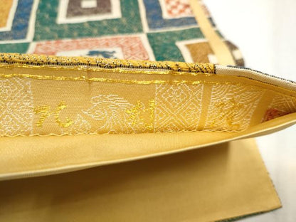 平和屋着物●九谷焼工芸作家・北村隆　六通柄袋帯　色紙石畳双鳳文　銀糸　正絹　逸品　CABD5784hy