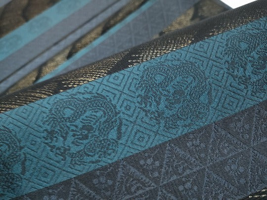 平和屋着物●両面　全通柄袋帯　流水草花文　金糸　正絹　逸品　CABD5631hy