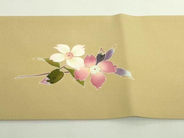 平和屋着物●極上　京友禅　才勝精秀　塩瀬　九寸名古屋帯　枝花文　薄い桑染色地　逸品　DZAB5080kh6