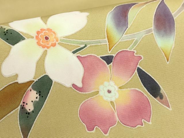 平和屋着物●極上　京友禅　才勝精秀　塩瀬　九寸名古屋帯　枝花文　薄い桑染色地　逸品　DZAB5080kh6