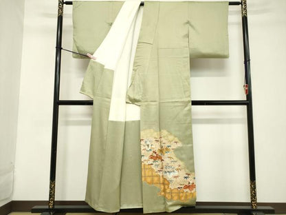 平和屋着物■豪華色留袖　駒刺繍　桐笹文　金彩　正絹　逸品　DABC4760cd