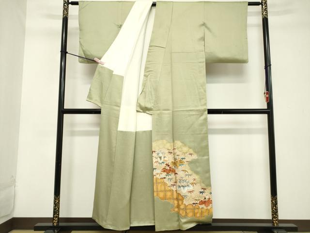 平和屋着物■豪華色留袖　駒刺繍　桐笹文　金彩　正絹　逸品　DABC4760cd