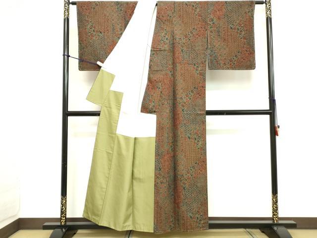 平和屋着物■上質な小紋　紬地　切嵌更紗花文　正絹　逸品　未使用　DABC4778cd
