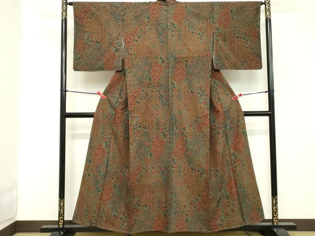 平和屋着物■上質な小紋　紬地　切嵌更紗花文　正絹　逸品　未使用　DABC4778cd
