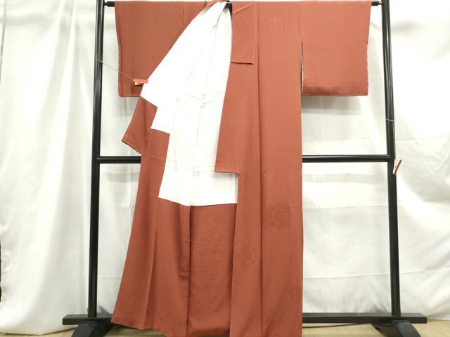 平和屋着物■無地絵羽訪問着 舞花地紋 海老茶色 正絹 逸品 DABC9048qa
