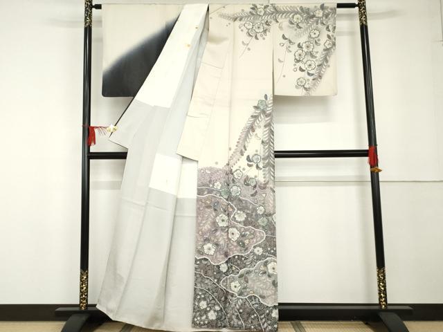 平和屋着物●吉乃一廉　幻の辻が花　訪問着　辻が花　暈し染め　銀通し地　正絹　逸品　AABG3542cs