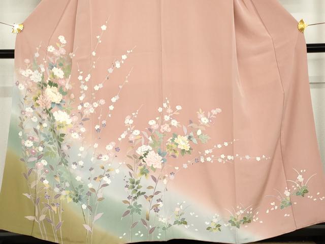 平和屋着物●訪問着　友禅　枝花文　暈し染め　正絹　逸品　AABG3551cs