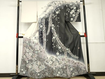 平和屋着物●吉乃一廉　幻の辻が花　訪問着　辻が花　暈し染め　銀通し地　正絹　逸品　AABG3542cs
