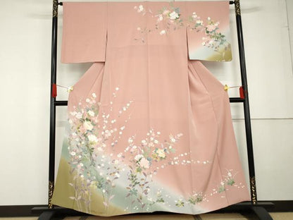 平和屋着物●訪問着　友禅　枝花文　暈し染め　正絹　逸品　AABG3551cs