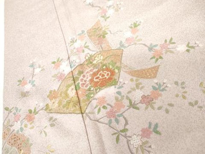 平和屋着物●訪問着　作家物　雪祥　中国三大刺繍　スワトウ刺繍　汕頭刺繍　地紙短冊枝花文　金糸　正絹　逸品　未使用　AABG3515cs