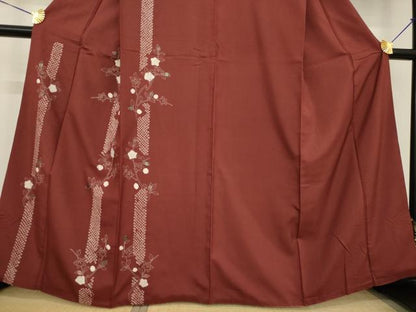 平和屋着物●訪問着　紬地　絞り　枝花文　銀彩　正絹　逸品　AABG3689ck