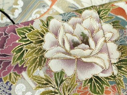 平和屋着物■豪華黒留袖 駒刺繍 渡り橋草花文 金銀彩 正絹 逸品 CABC7781ou