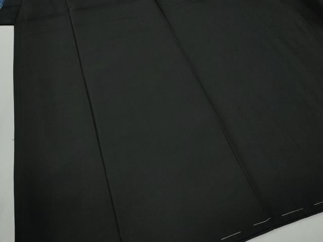 平和屋着物●男性　黒紋付　羽織セット　羽裏：風景文　正絹　逸品　未使用　CABC6893yc
