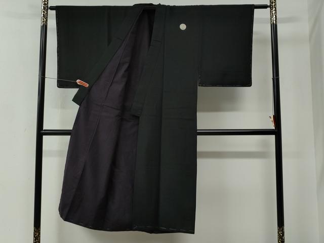平和屋着物●男性　黒紋付　羽織セット　羽裏：風景文　正絹　逸品　未使用　CABC6893yc