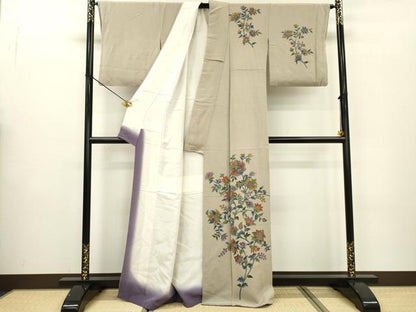 平和屋着物▼訪問着 更紗花文 鬼しぼ縮緬 正絹 逸品 DABC6210fe