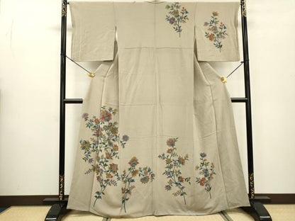 平和屋着物▼訪問着 更紗花文 鬼しぼ縮緬 正絹 逸品 DABC6210fe