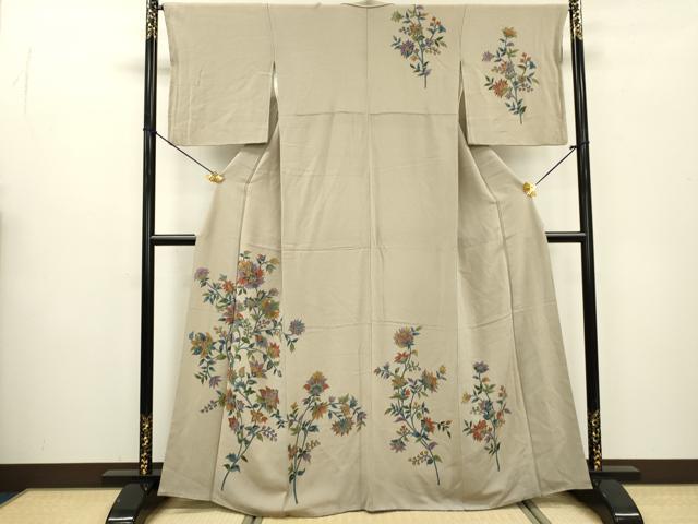 平和屋着物▼訪問着 更紗花文 鬼しぼ縮緬 正絹 逸品 DABC6210fe